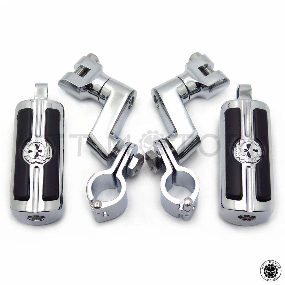 Chrome Skull Head Foot Peg Rests for Harley-Davidson 1" (25mm)