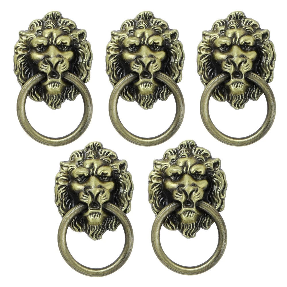 5Pc Antique Lion Head Door Knob Pull Handle for Cabinet Drawer Hardware