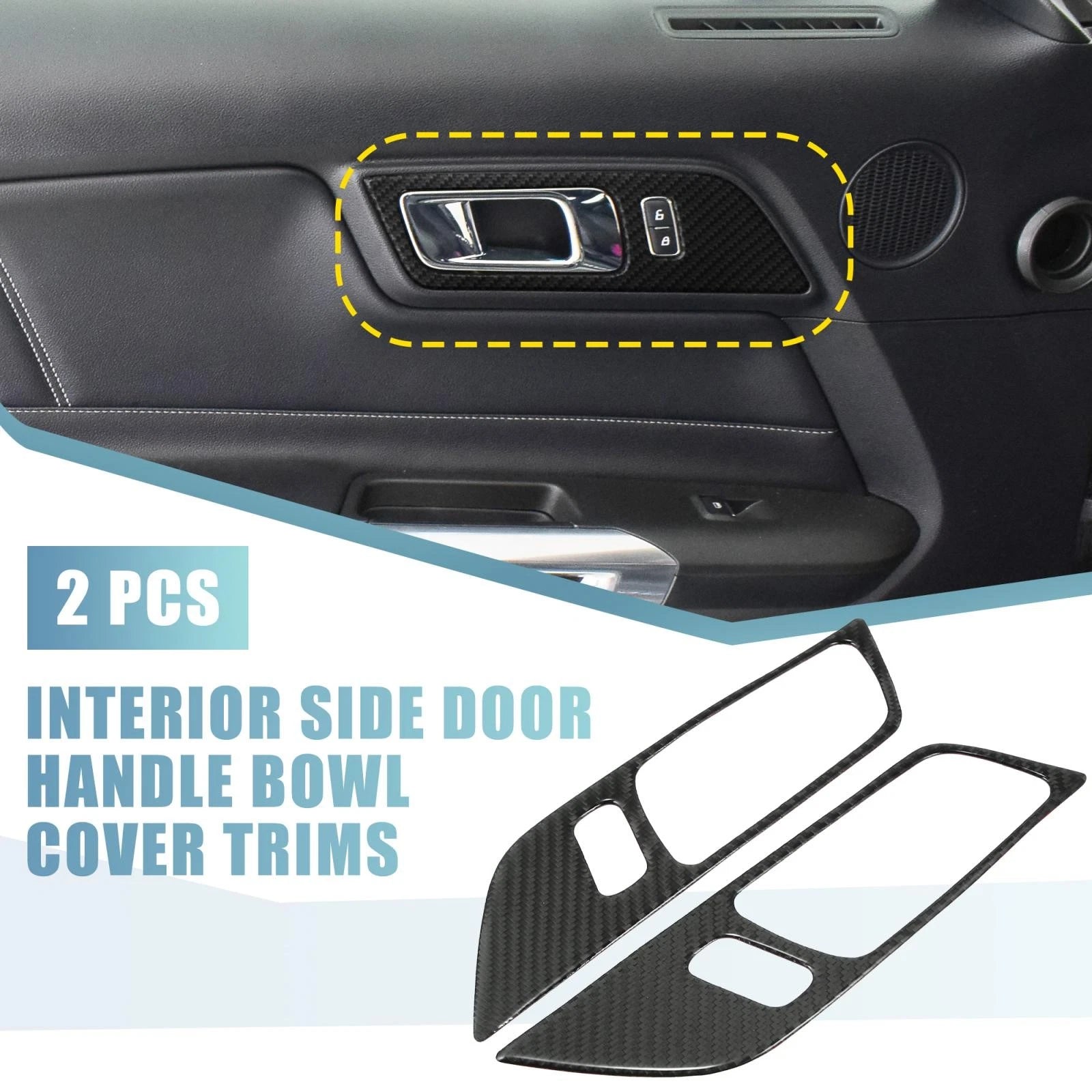 2X Side Door Handle Bowl Cover Trim for Ford Mustang (2015–2021) Black