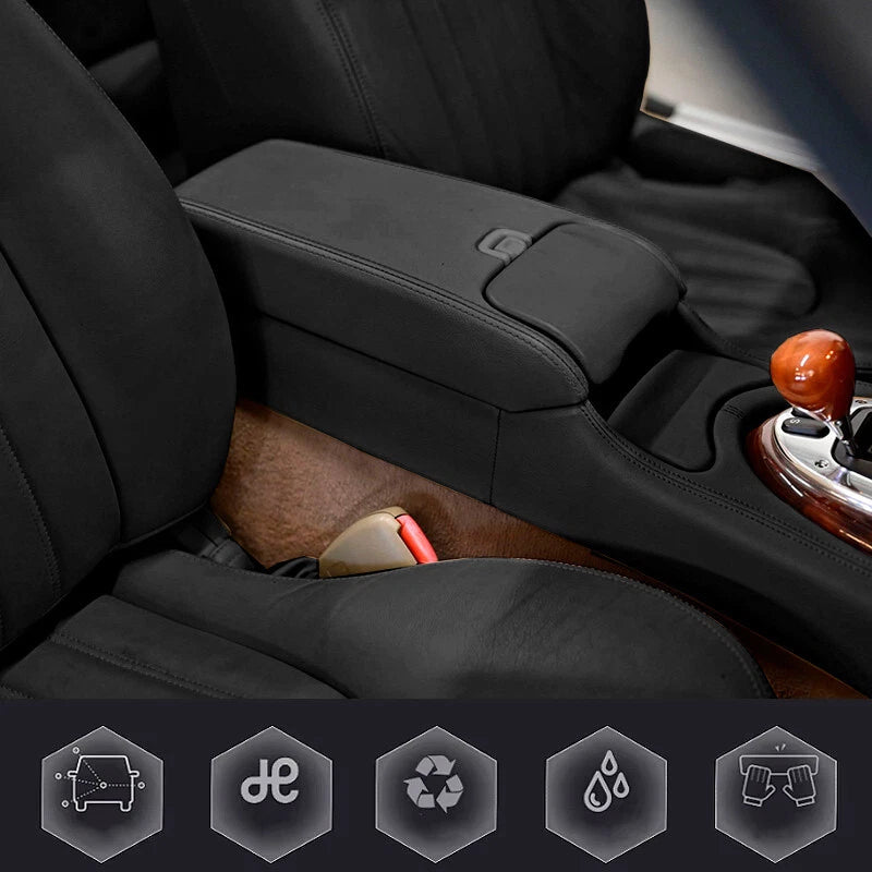 Leather Console Lid Armrest Cover for Jaguar XK XK8 XKR (1997–2006) Black