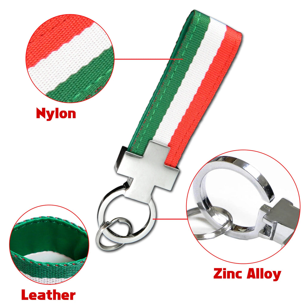 Italian Flag Style Key Fob Chain Keychain Ring for Universal Fit (-)