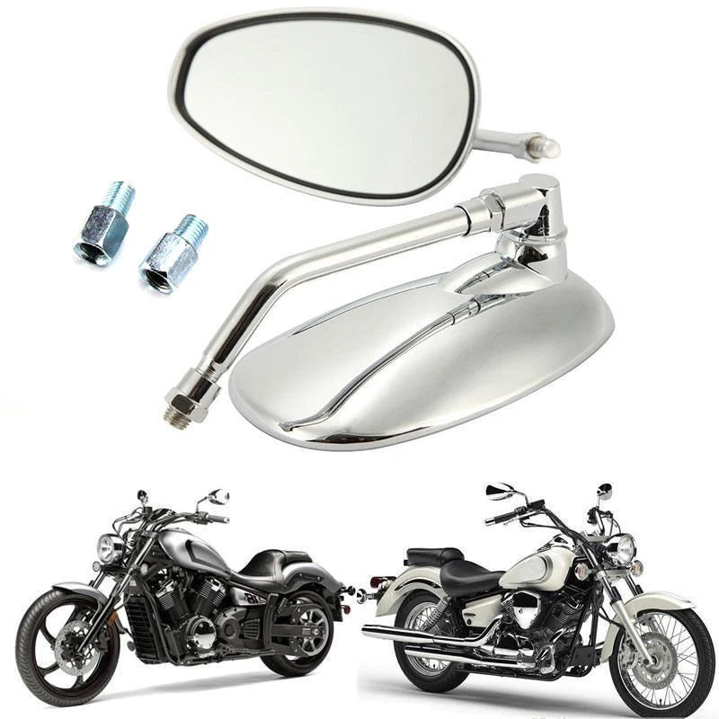 Pair Chrome Rearview Mirrors for Yamaha Kawasaki Honda Suzuki (10mm)