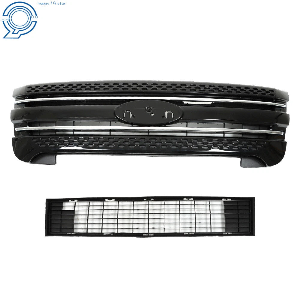 Front Bumper Upper Grille Assembly for Ford Explorer (2011–2015) Glossy Black