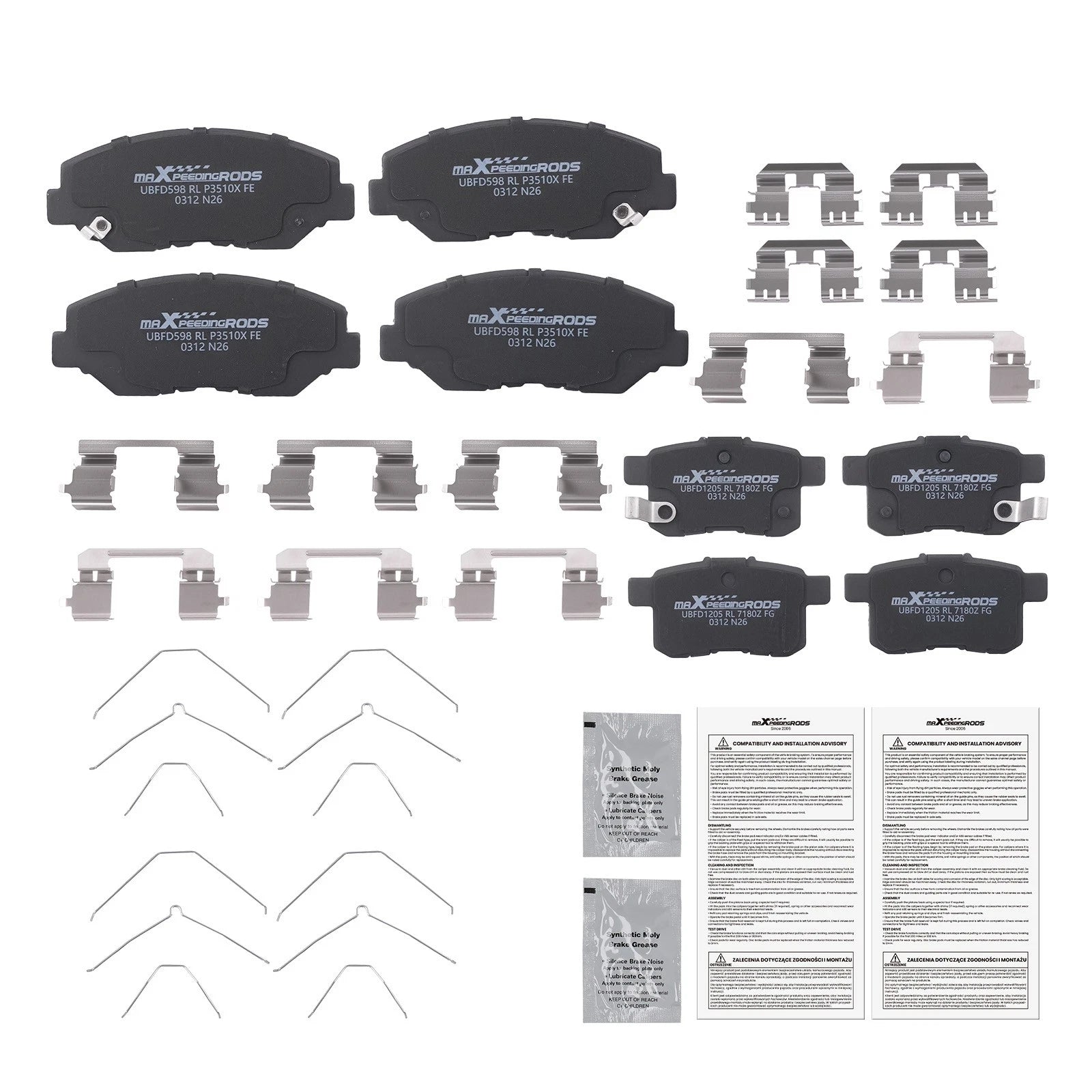 Set of 4 Ceramic Brake Pads for Honda Accord (2008–2017) D914 D1451