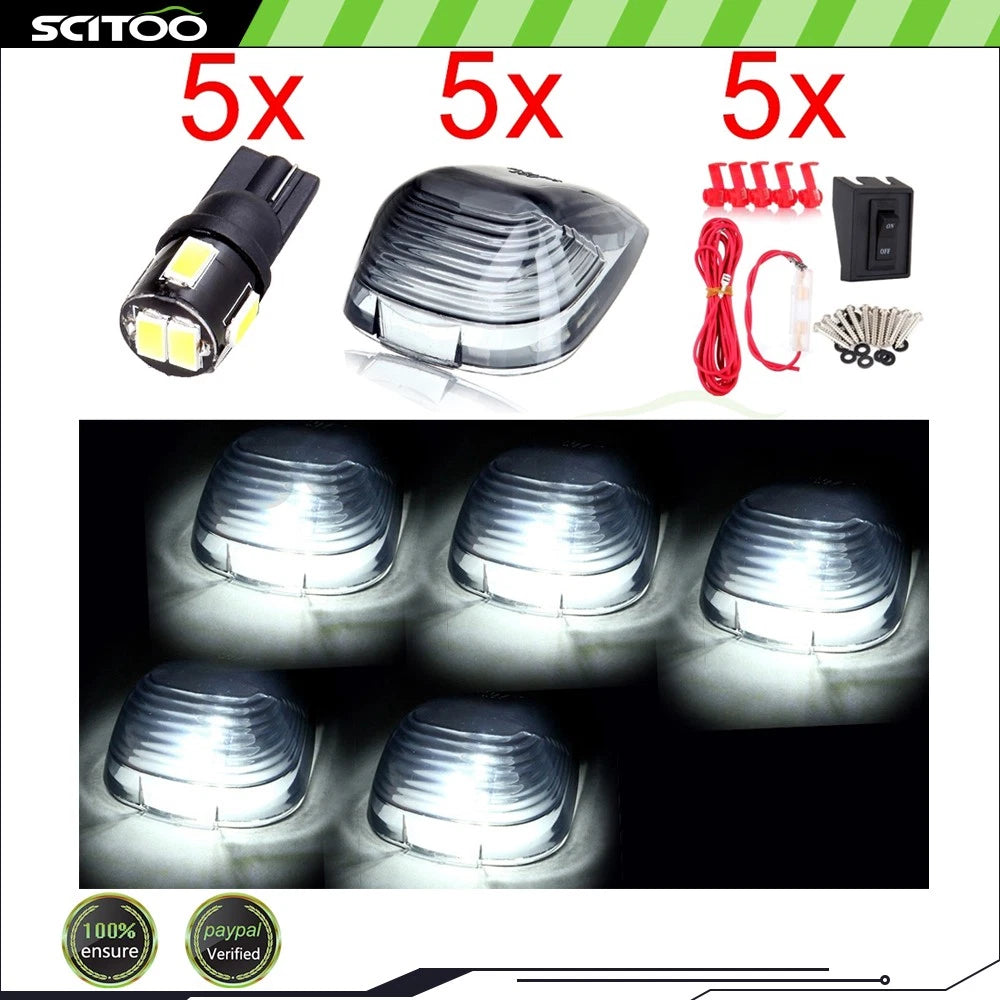 5PCS Smoke Lens Running Cab Marker Light with White LED for Ford