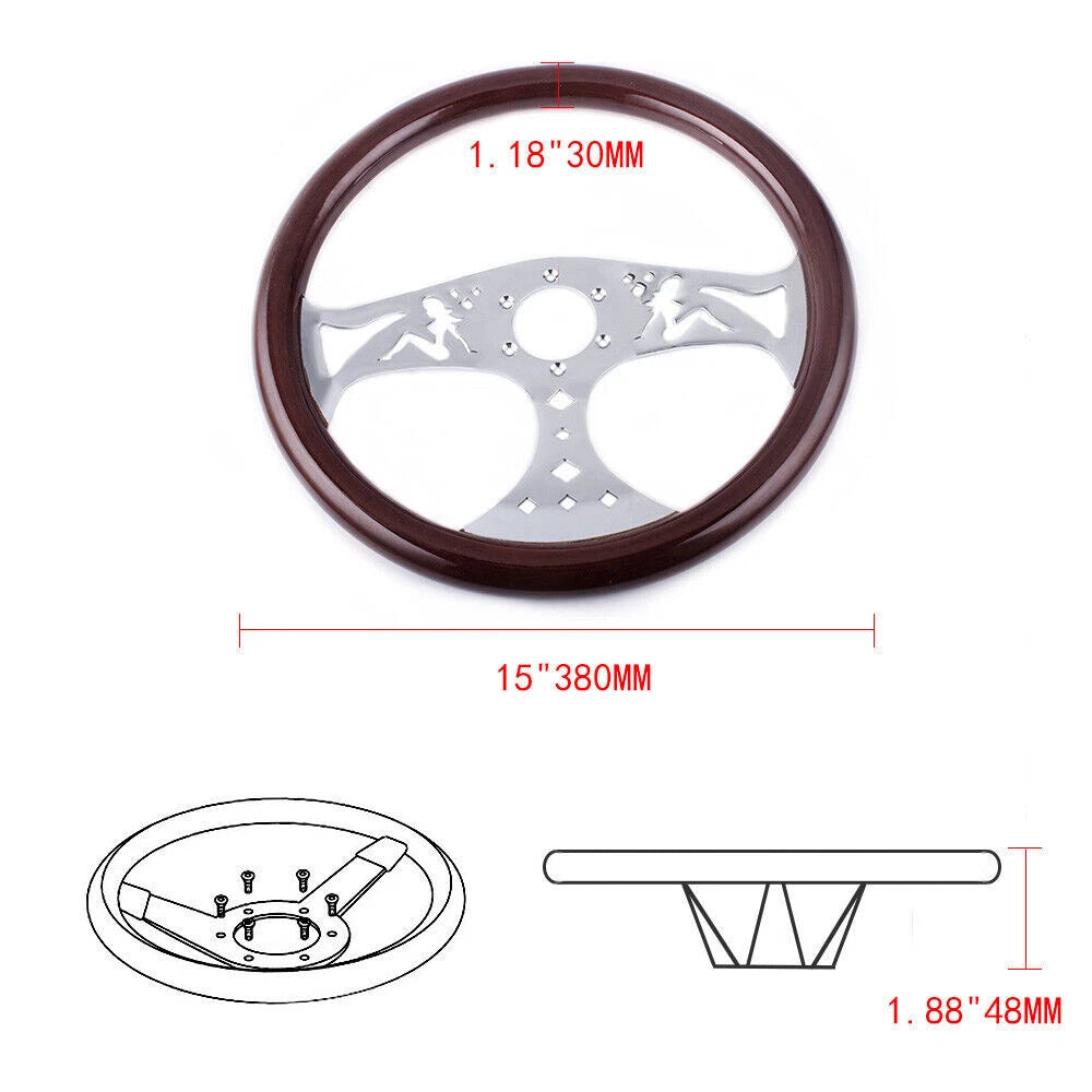 15" Classic Wood Grain Deep Dish Steering Wheel