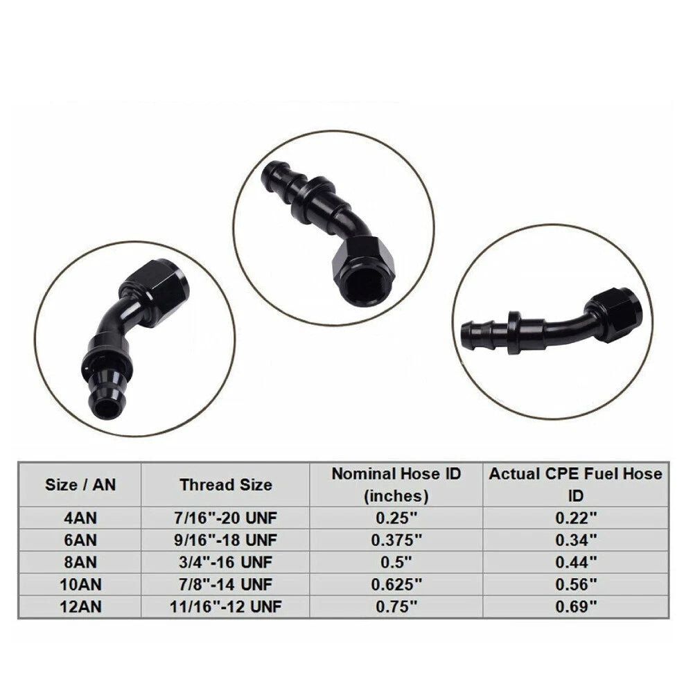 45-Degree Push-On Lock Hose Fitting for 8AN to 1/2" Barb Fuel Line (2-Pack, 45-Degree)