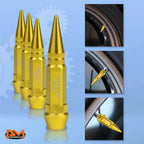 Set of 4 Gold Aluminum Spiked Tire Valve Stem Caps for Universal Fit