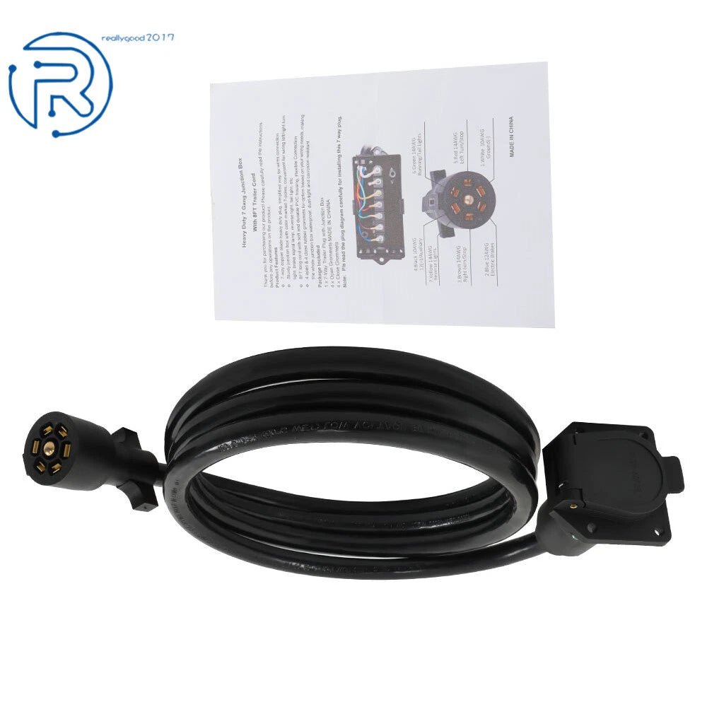 7-Way 7 Pin Trailer Extension Cord for RV Trailer (4-12FT)