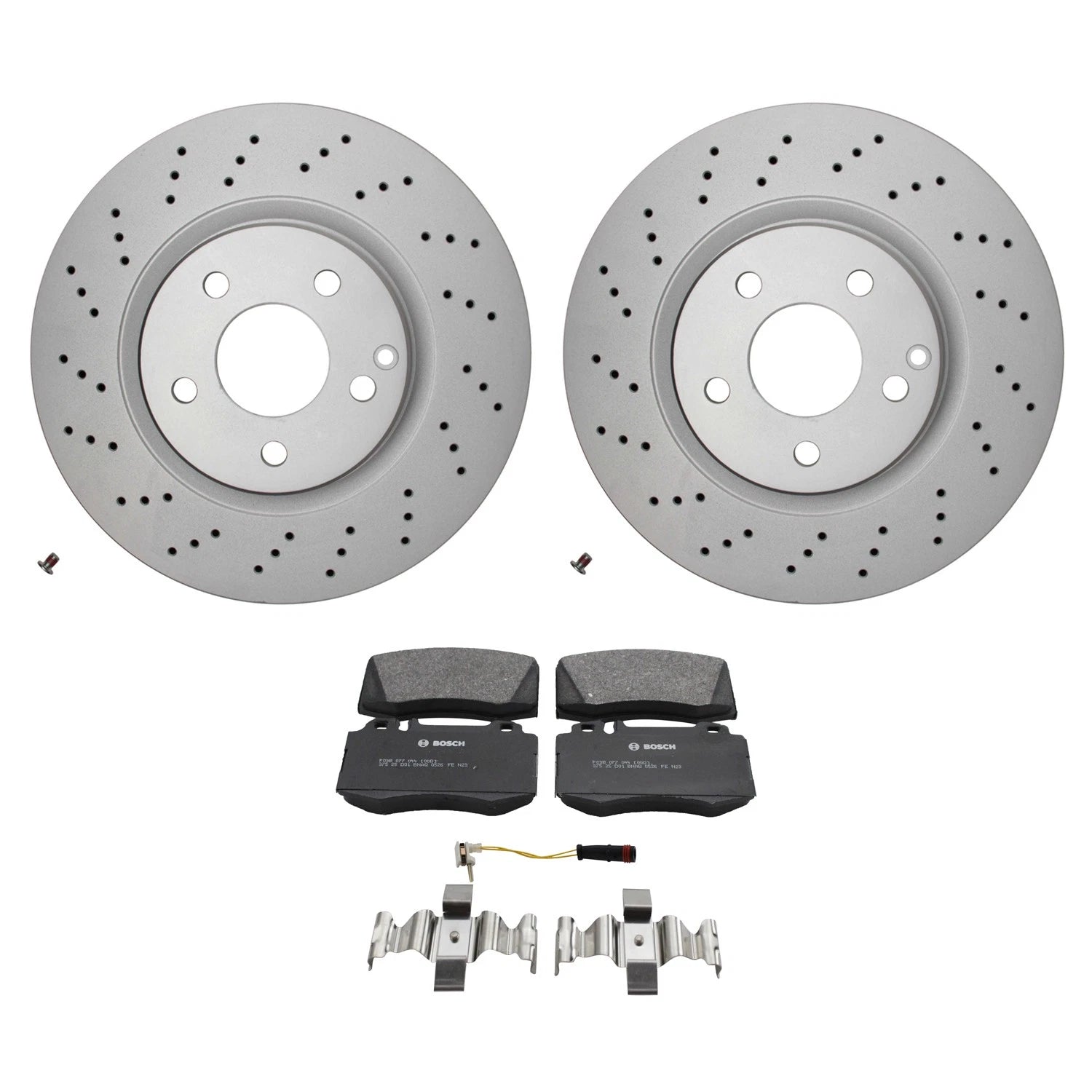 Hella Front Rotors & Bosch QuietCast Brake Pads Kit for Mercedes SL550 (2007–2009)