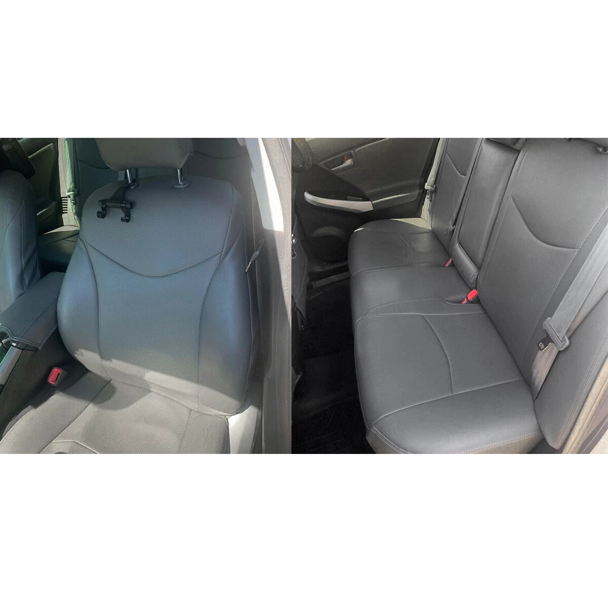 Set of 2 Gray Synthetic Leather Seat Covers for Toyota Prius (2010–2015)