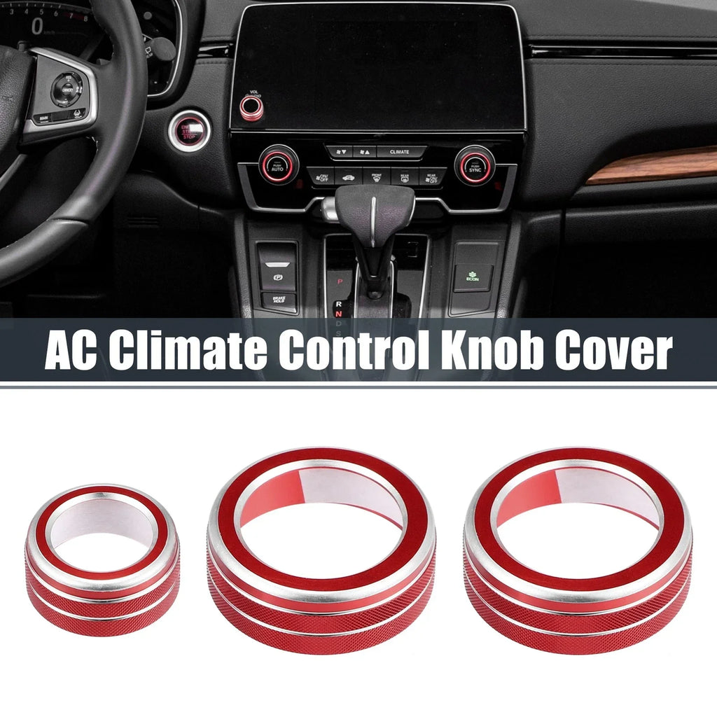 3 x AC Knob Ring Covers for Honda CR-V (2017-2021) - Volume Control Knobs Red