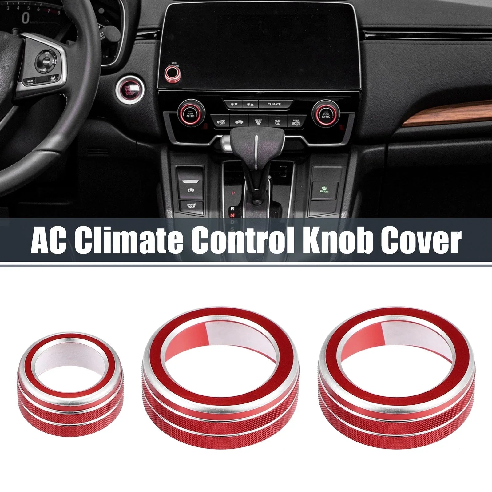3 x AC Knob Ring Covers for Honda CR-V (2017-2021) - Volume Control Knobs Red