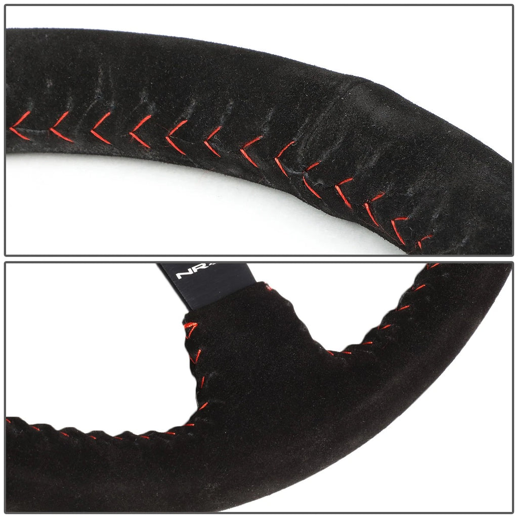 NRG 35cm 3" Deep Dish Black Suede Red Stitch Steering Wheel for Universal (2010–2023)