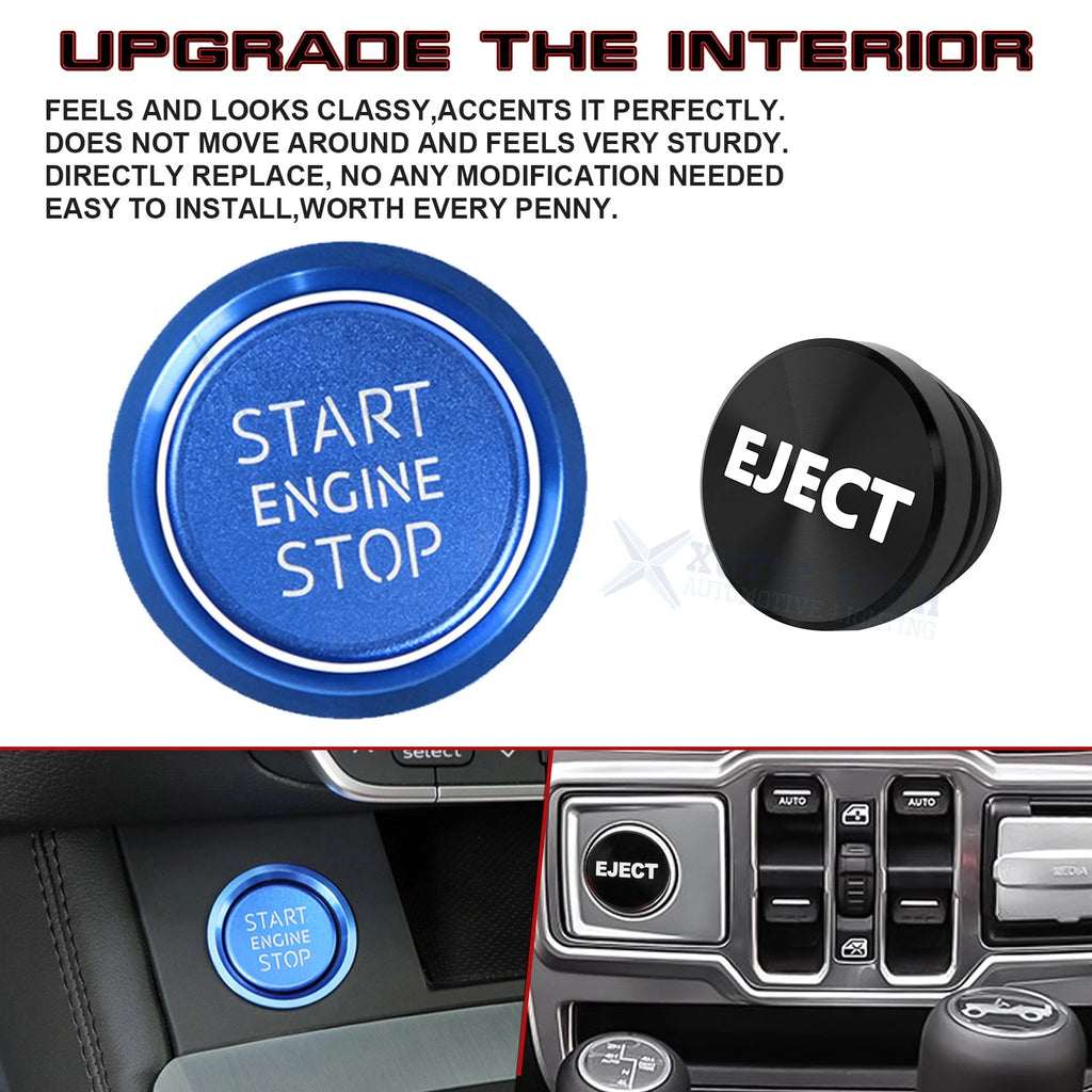 Blue Aluminum Engine Start + Black Cigarette Lighter Button Trim for Audi (2008-2018)
