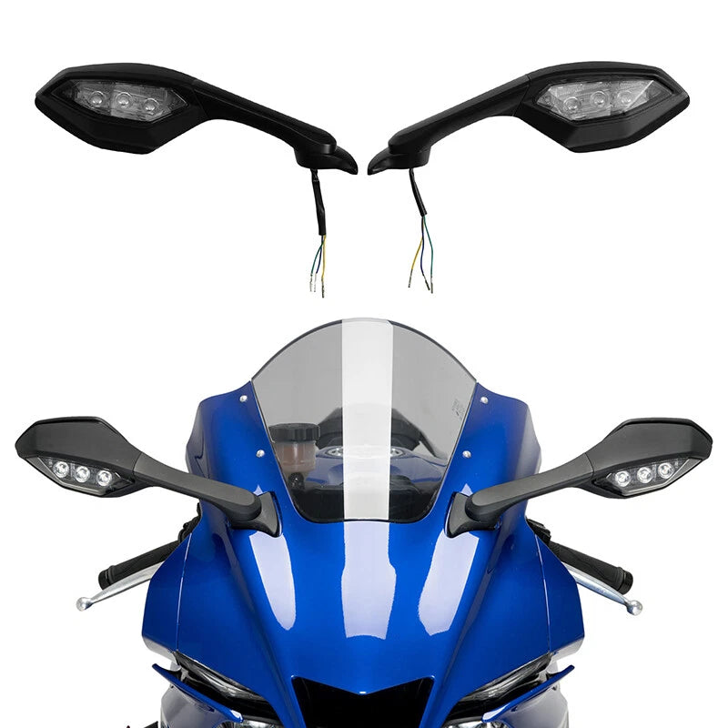 LED Turn Signal Rear View Mirrors for Yamaha YZF R1 (2015–2024) YZF R6 (2017–2022)