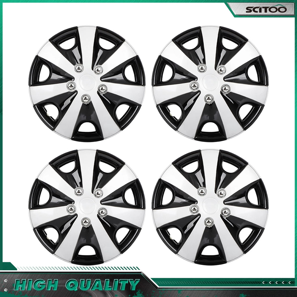 Set of 4 Wheel Hub Caps for Universal Vehicles (15") Black & Silver