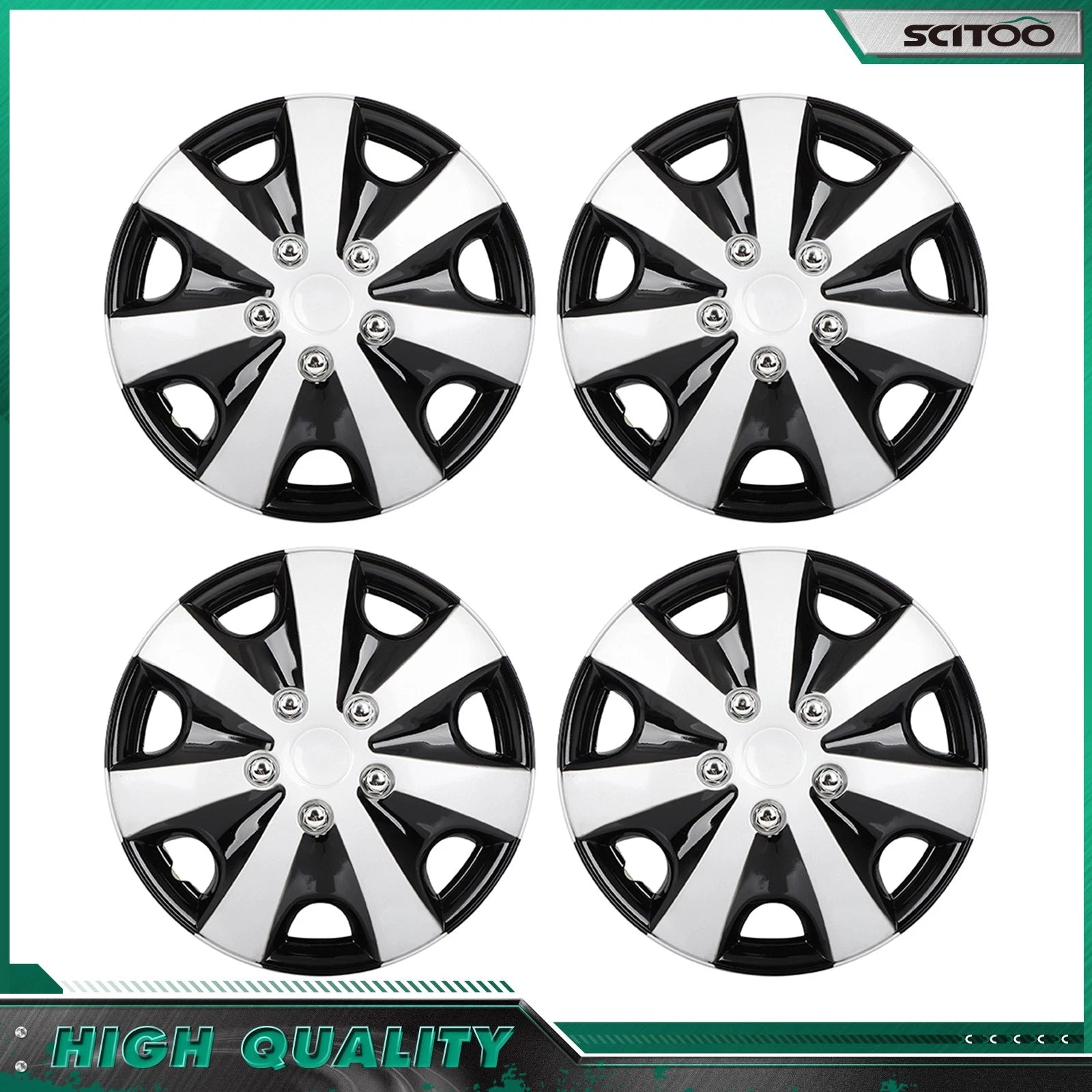 Set of 4 Wheel Hub Caps for Universal Vehicles (15") Black & Silver