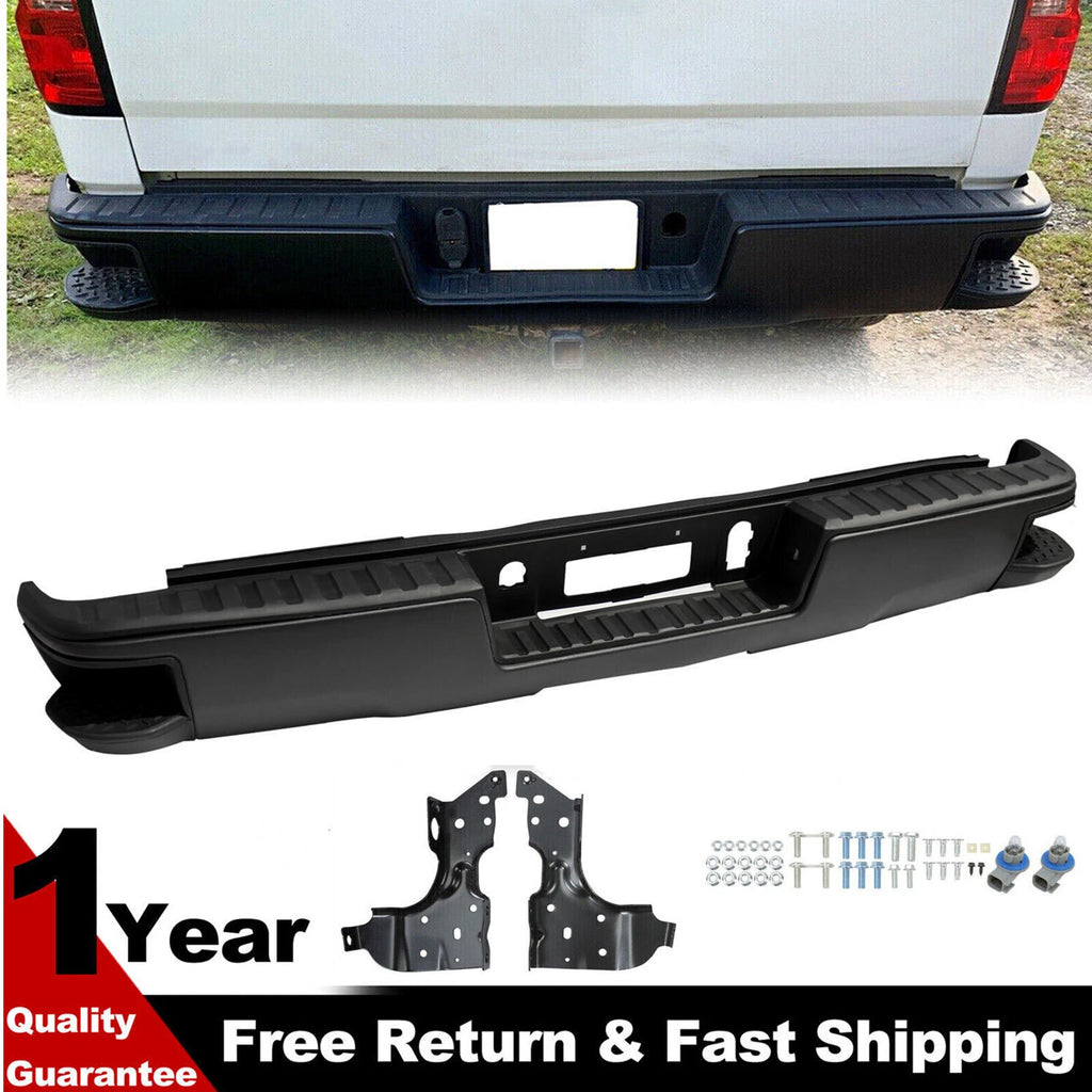 Black Rear Bumper with Corner Steps for Chevy Silverado GMC Sierra 1500 (2014–2018)