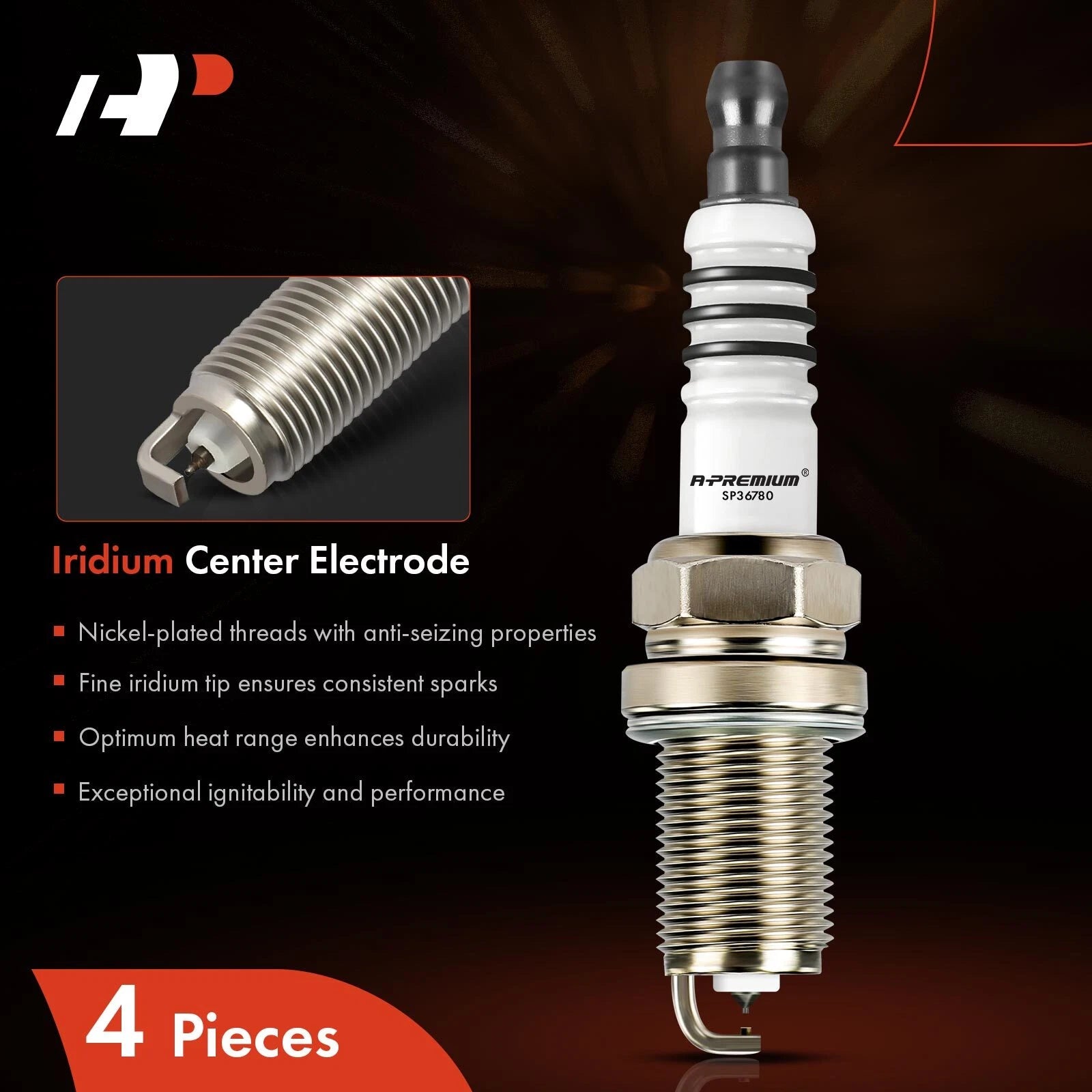 Set of 4 Iridium Platinum Spark Plugs for Honda TRX650FA FourTrax Rincon (2006–2009)