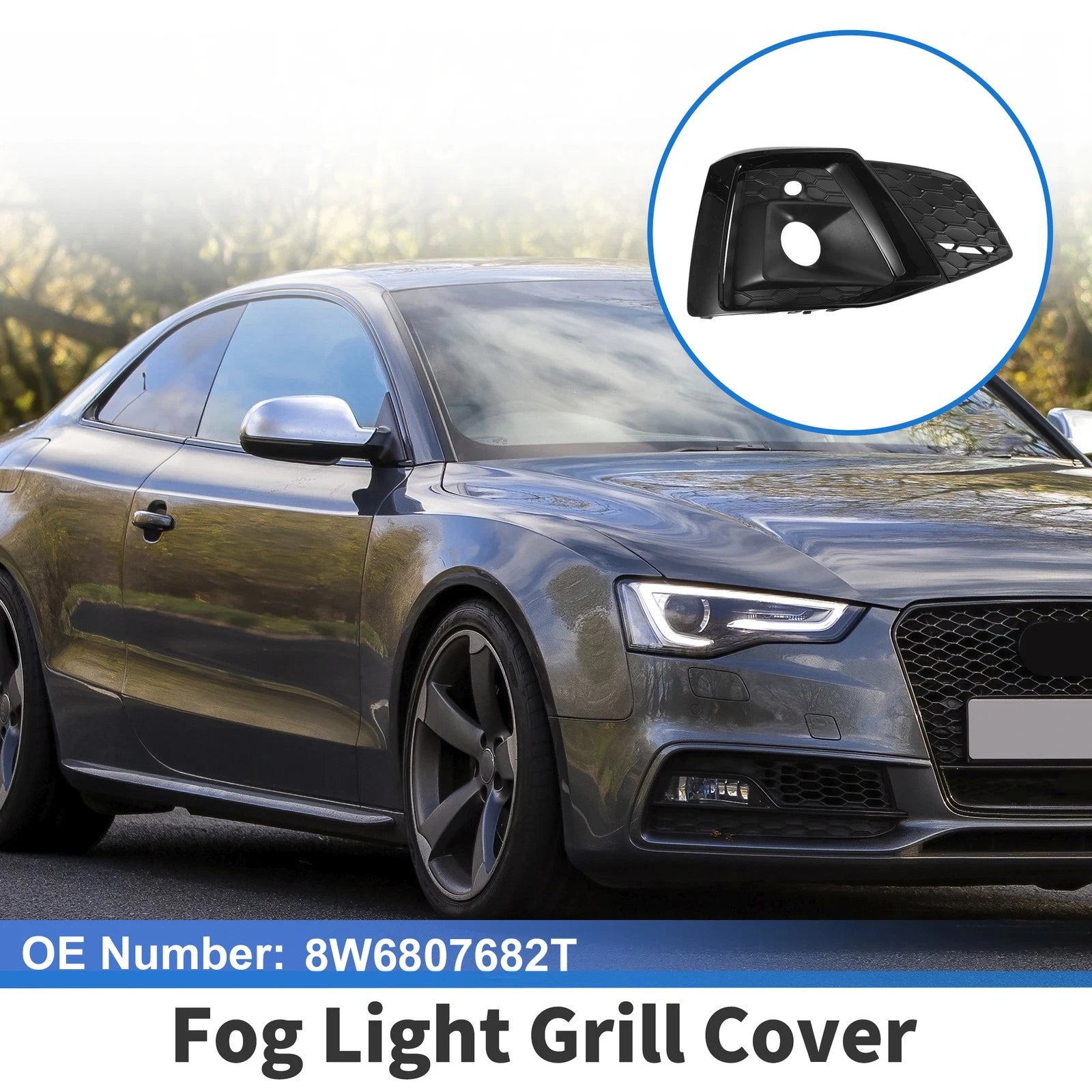 Front Right Fog Light Grill for Audi A5 (2021–2023) No. 8W6807682T, ABS Black