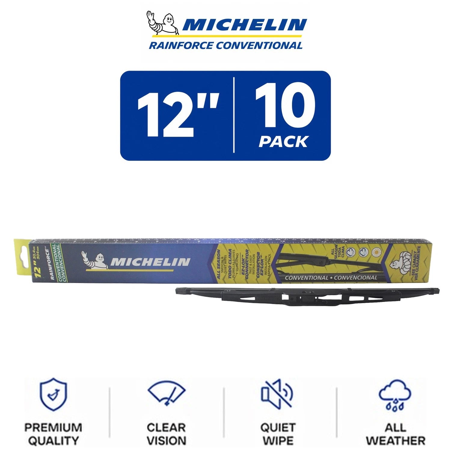 Set of 10 Michelin RainForce Wiper Blades 12" for All Vehicles