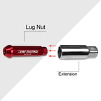 Set of 20 M12X1.5 Red JDM Open End Conical Wheel Lug Nuts + 25mm Extension