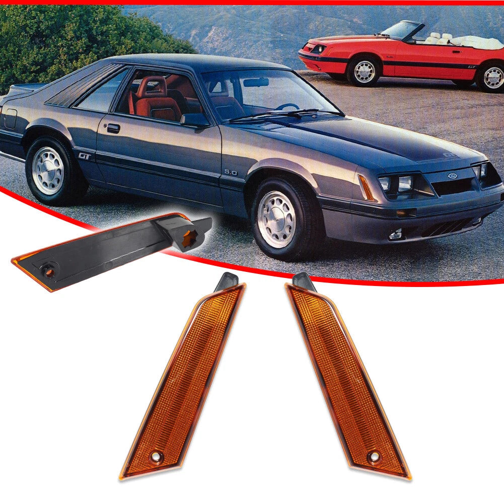 2X Amber Lens Front Bumper Side Marker Lights for Ford Mustang (1979–1986)