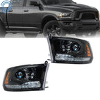 Headlight w/LED DRL for Dodge Ram 1500-3500 (2013–2018) Black Housing Left+Right