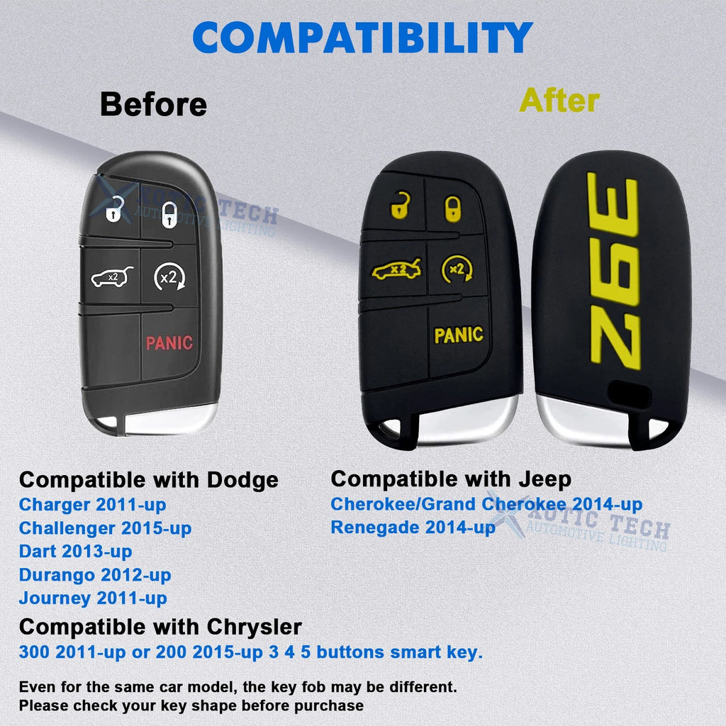 Silicone Remote Key Fob Shell Cover for Jeep Dodge Chrysler (2014-2025)