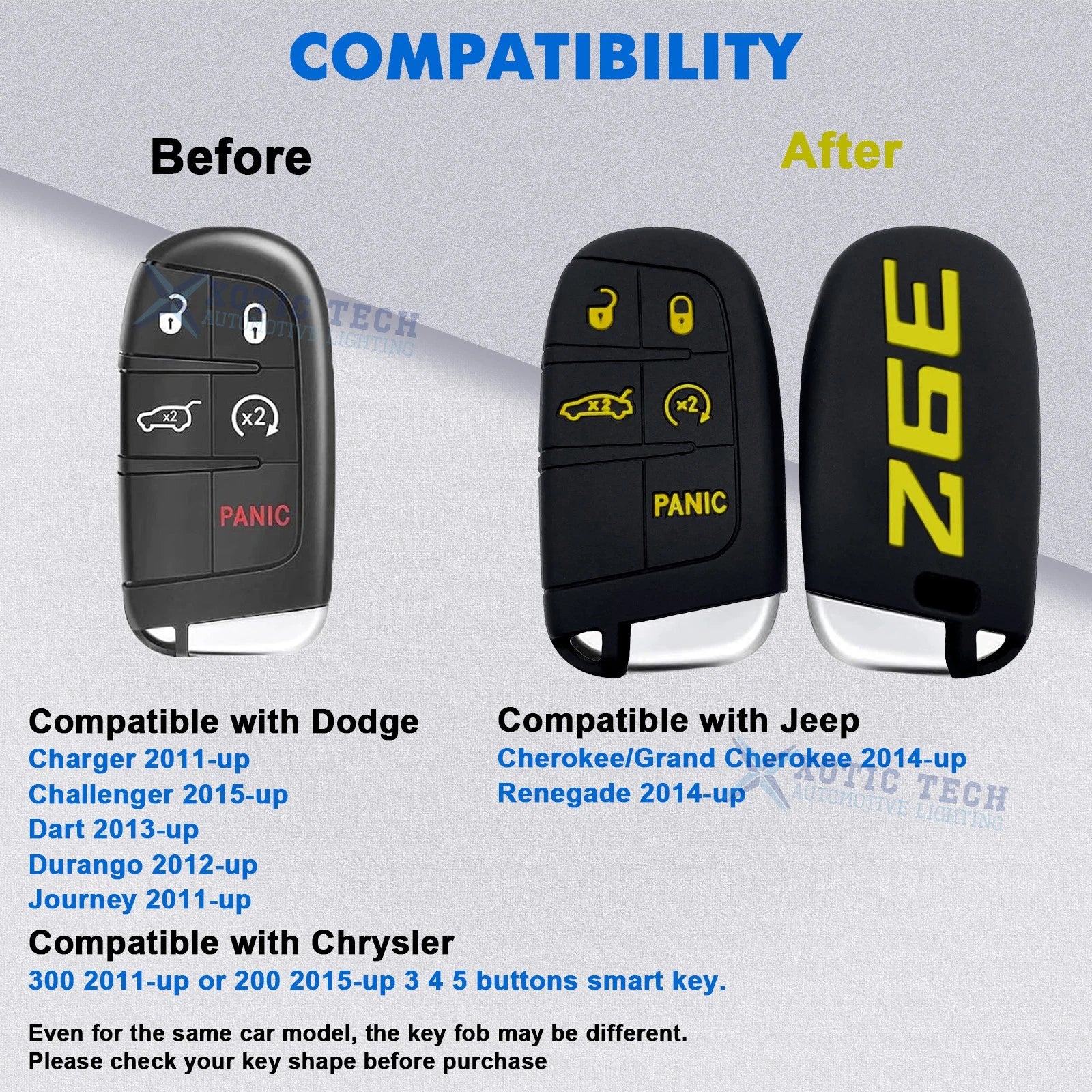 Silicone Remote Key Fob Shell Cover for Jeep Dodge Chrysler (2014-2025)