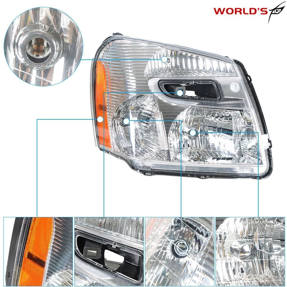 Set of 2 Headlights for Chevy Equinox (2005–2009) Halogen Clear Chrome