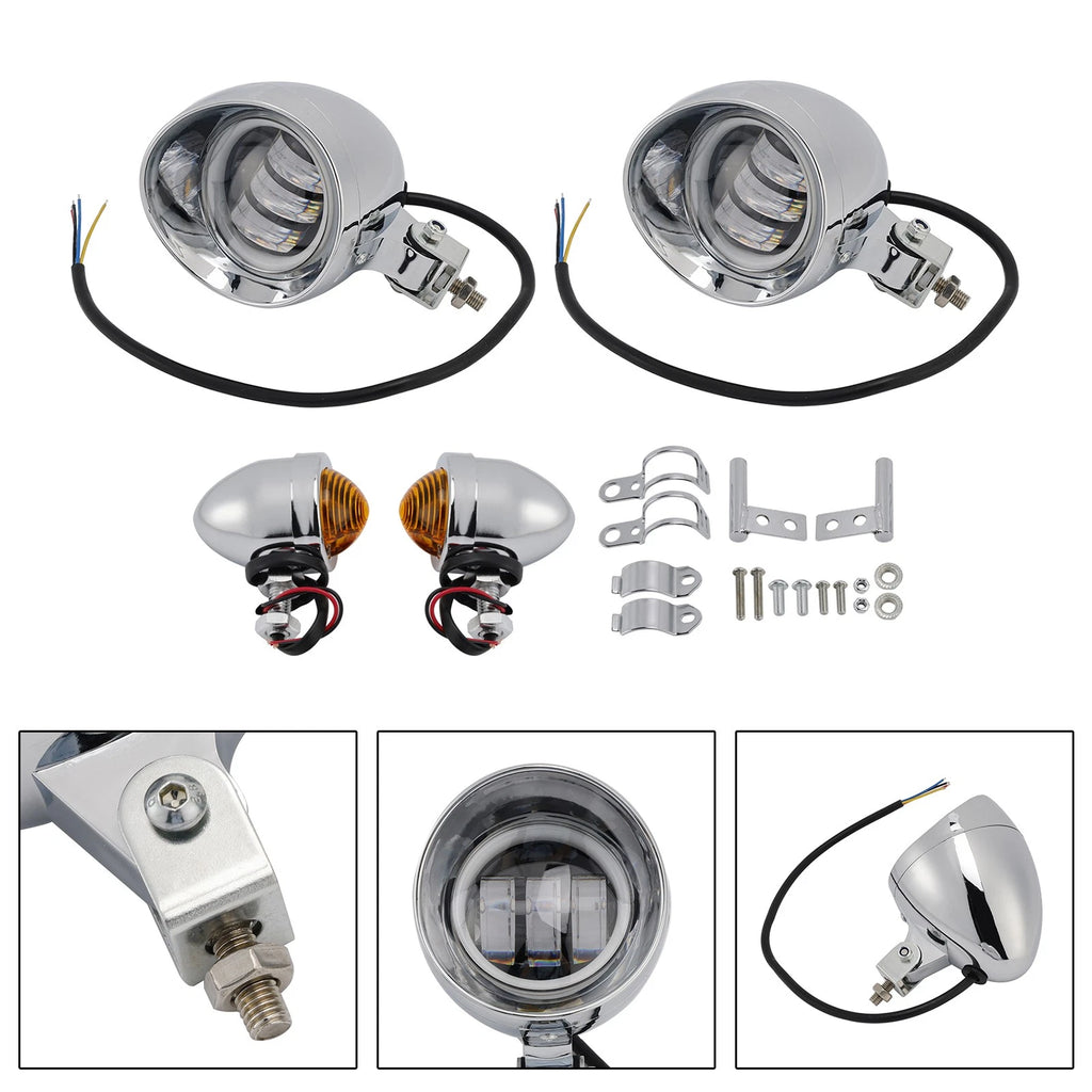 Custom Chrome Beam Headlight Fog Lamp for Racer Bobber Chopper