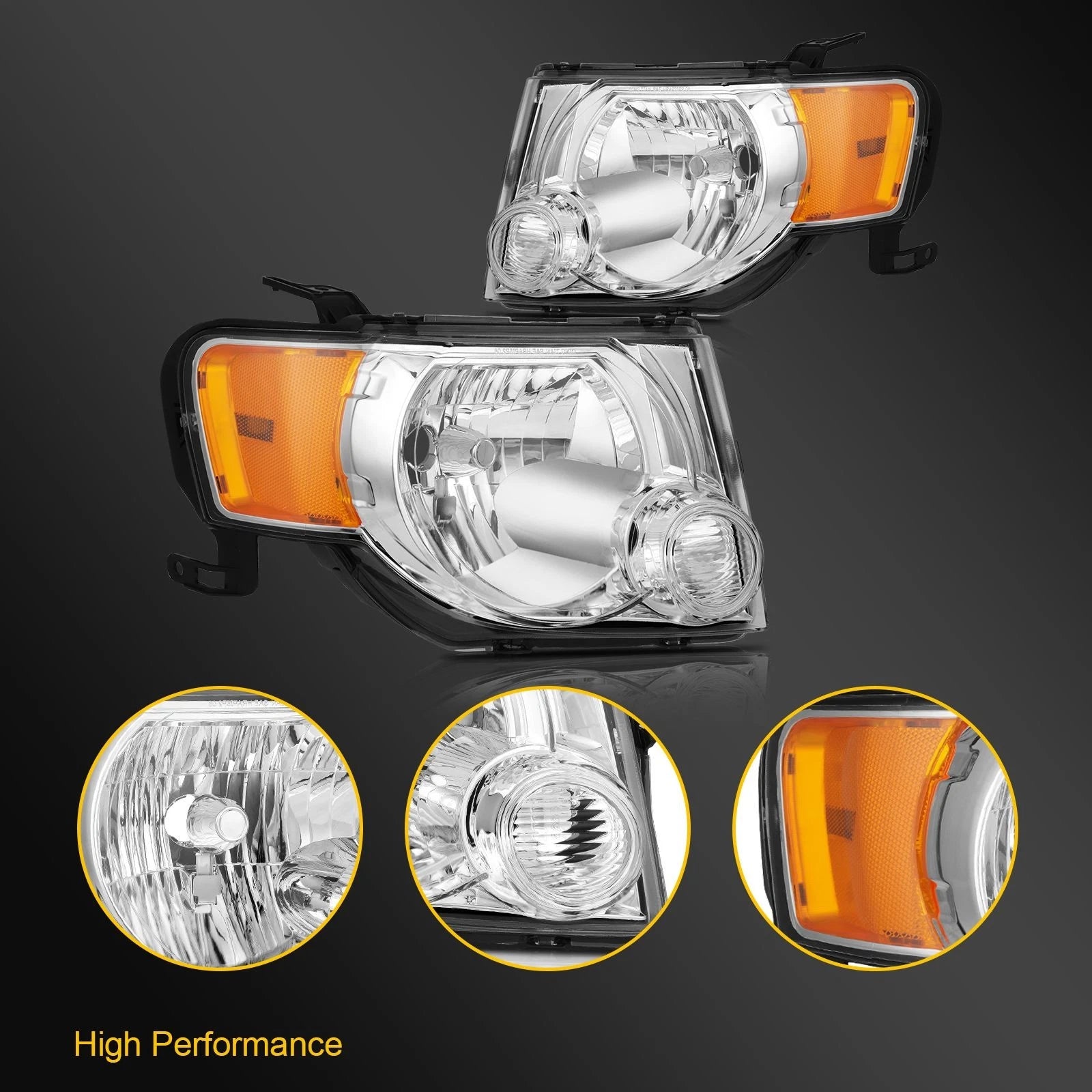 Set of 2 Headlight Assemblies for Ford Escape (2008–2012)