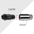 20Pc M12X1.5 Black JDM Open End Bulge Hex Lug Nuts + 25mm Extension