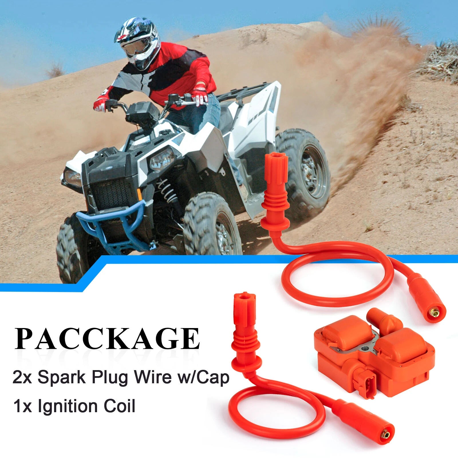 Ignition Coil + Spark Plug Wire Cap for Polaris Sportsman 850 1000 (2012–2024)