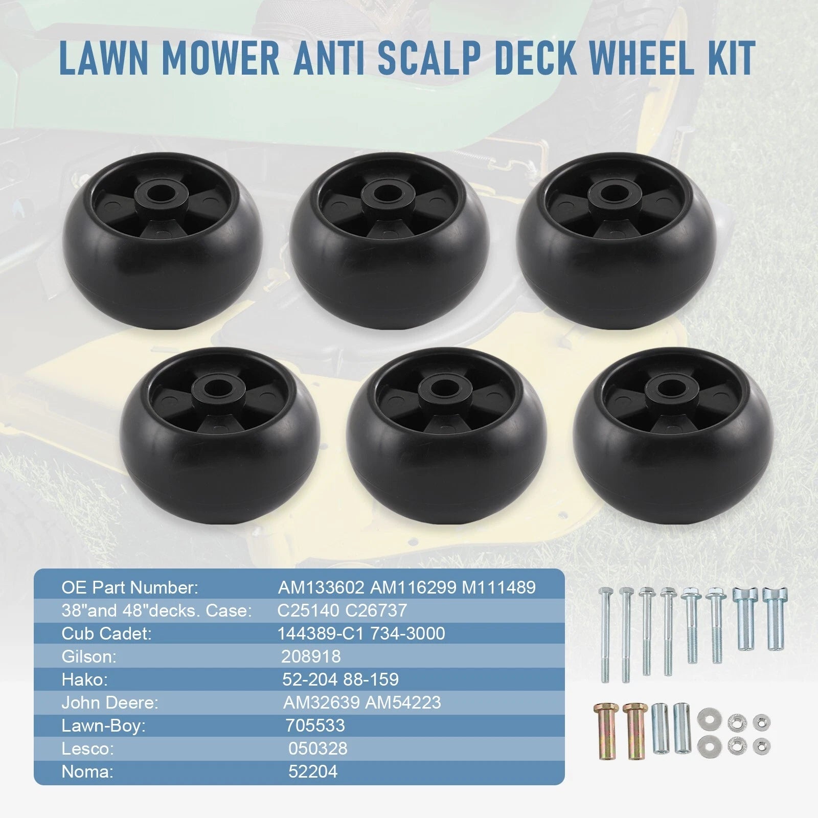 6PK Anti Scalp Deck Wheel Kits for John Deere (Fits Various Models)