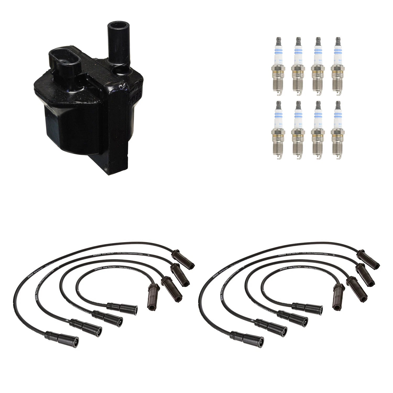 Set of 8 Denso Ignition Coil Wires & Bosch Platinum Spark Plugs for C3500 P3500