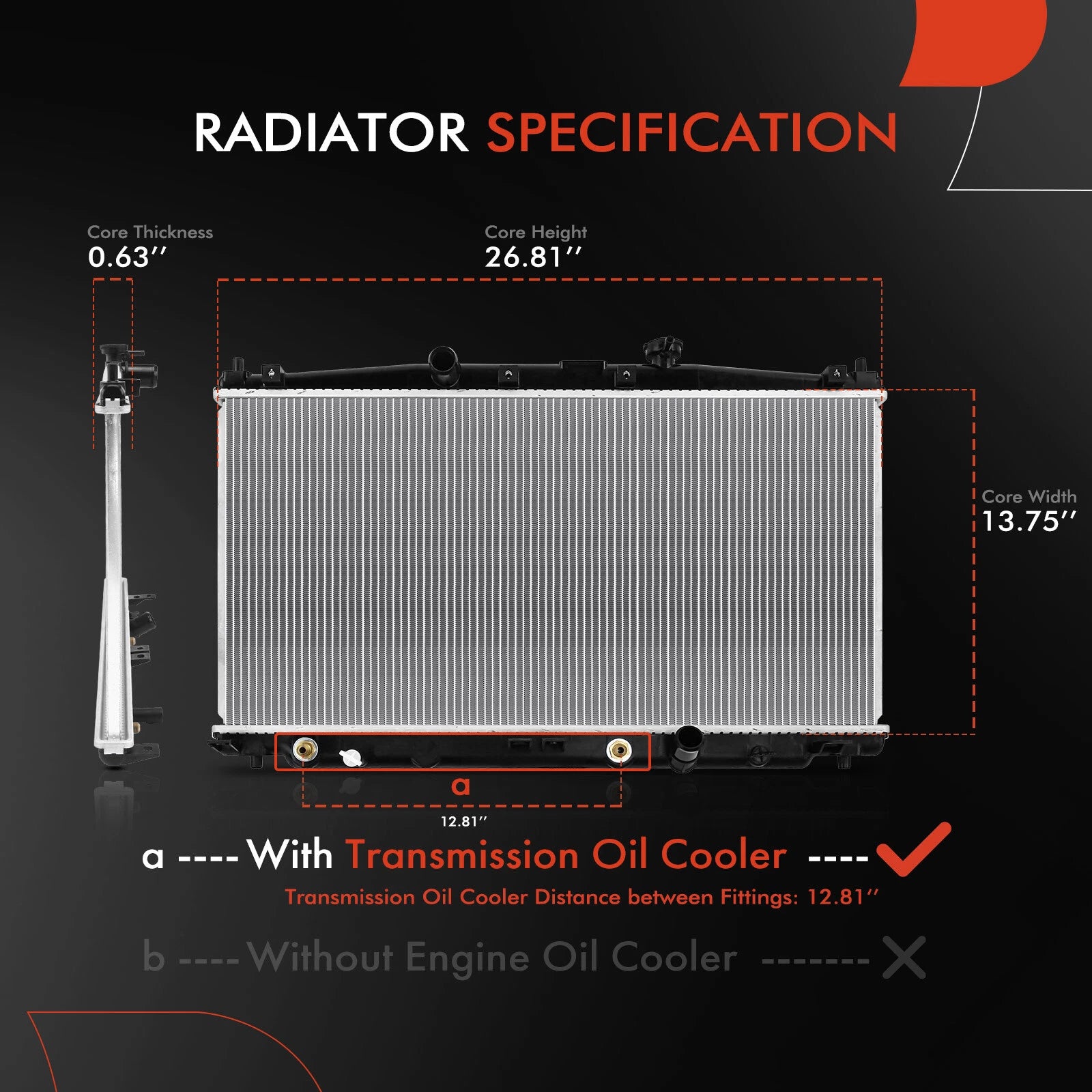 Radiator with Trans Oil Cooler for Honda CR-Z (2011–2016)