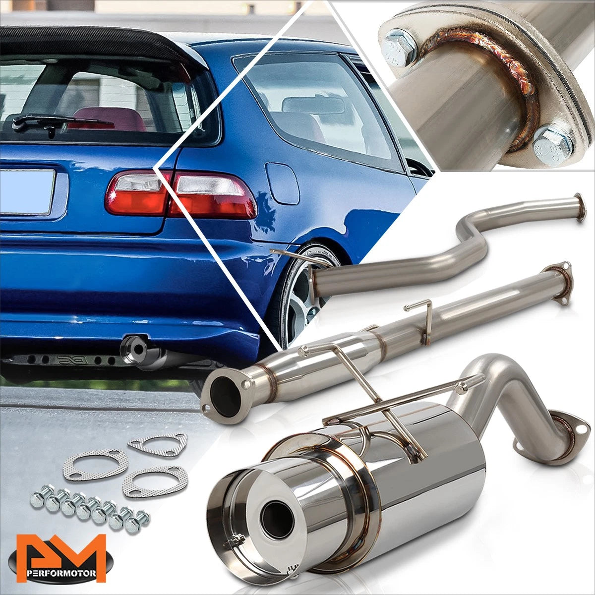 Catback Exhaust System for Honda Civic Si/DX 3-Dr HB (1992–1995) - 4" Tip, S.S.