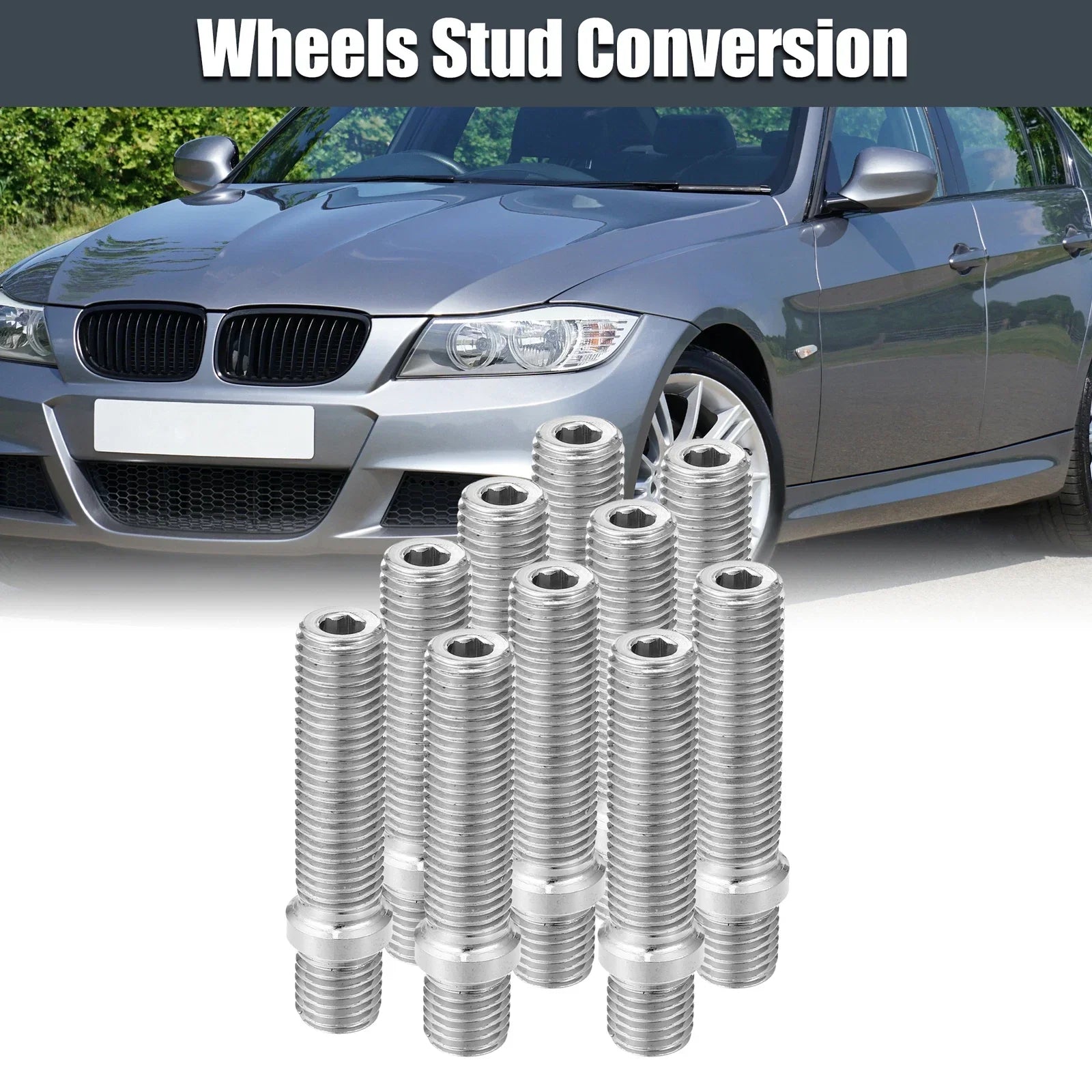 10 x 58mm M12x1.5 wheel stud for BMW Silver Tone