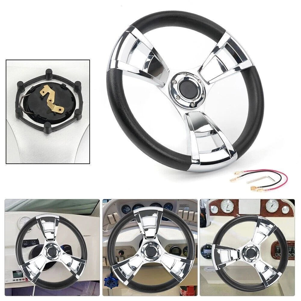 14" 3-Spoke Steering Wheel for Yacht Speed Boat (3/4" Shaft)