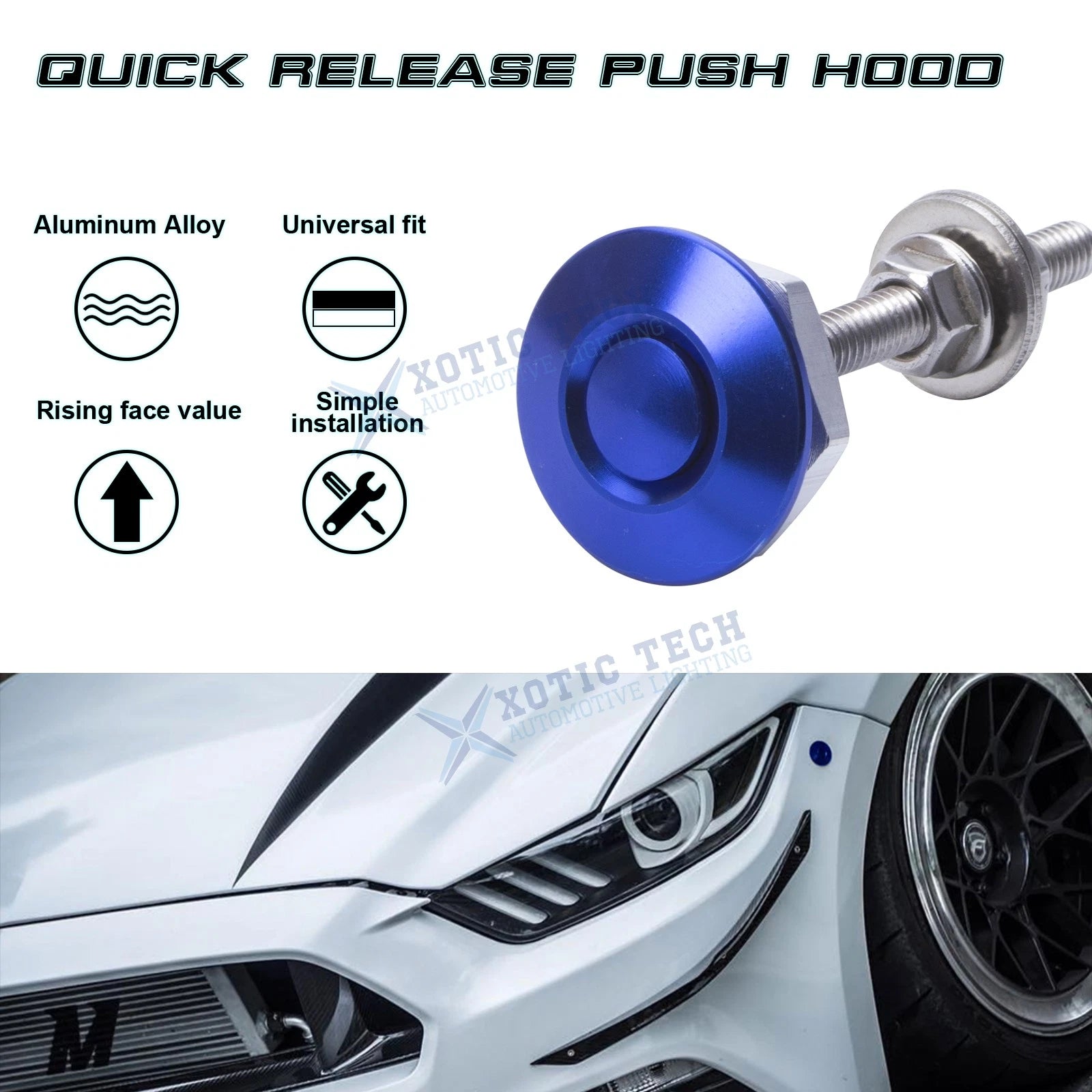 Solid Billet Aluminum Racing Hood Bonnet Fasteners for Ram Lincoln Rivian (2017-2026)