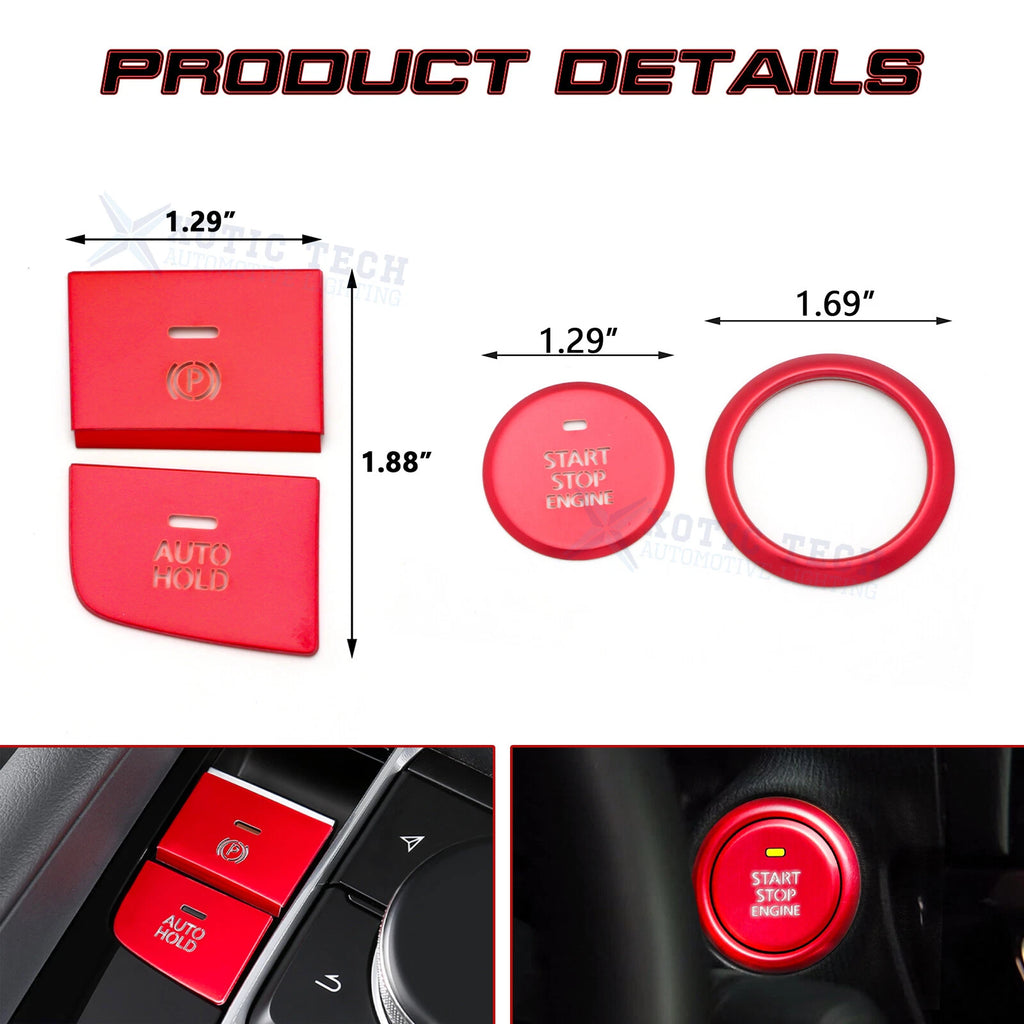 Red P Gear Brake Hold Engine Start Push Button Combo Cover for Mazda 3 (2020)