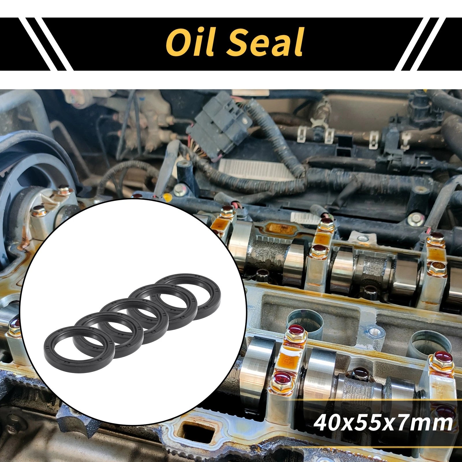 Set of 5 Oil Seal Ring 40x55x7mm for Various Models (NBR Rubber)