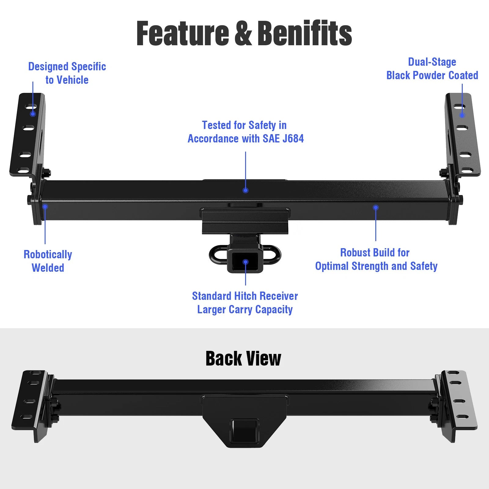 2 Inch Trailer Towing Hitch for Jeep Cherokee (1984-2001)