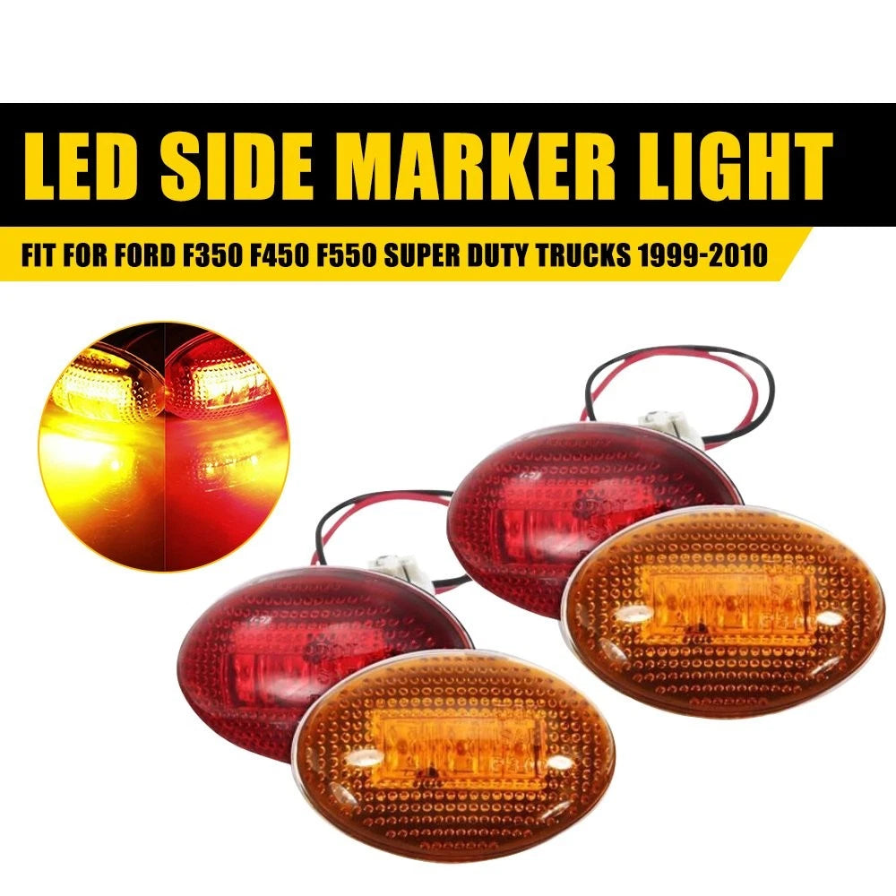 Set of 4 Amber/Red 3-LED Marker Side Lights for Ford F350 F450 F550 (1999–2010)