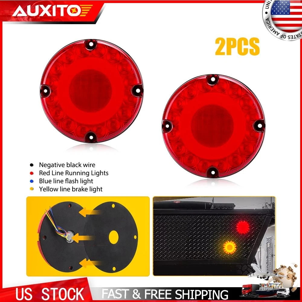 2X 7" Round LED Brake Lights for Truck Trailer (Waterproof, 36LED)