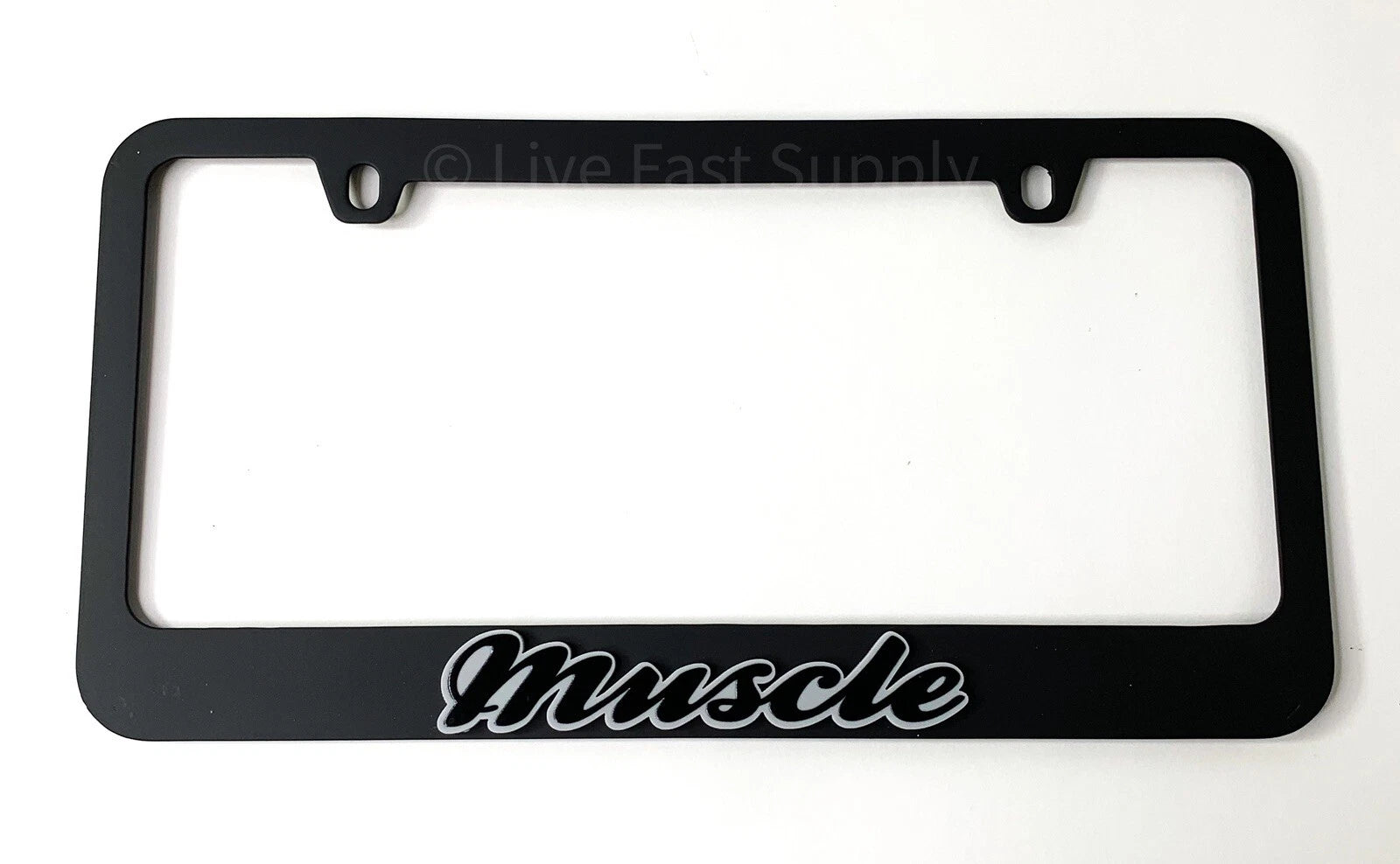 Matte Black Premium License Plate Frame with Gray Outline for Muscle Sedan (—)