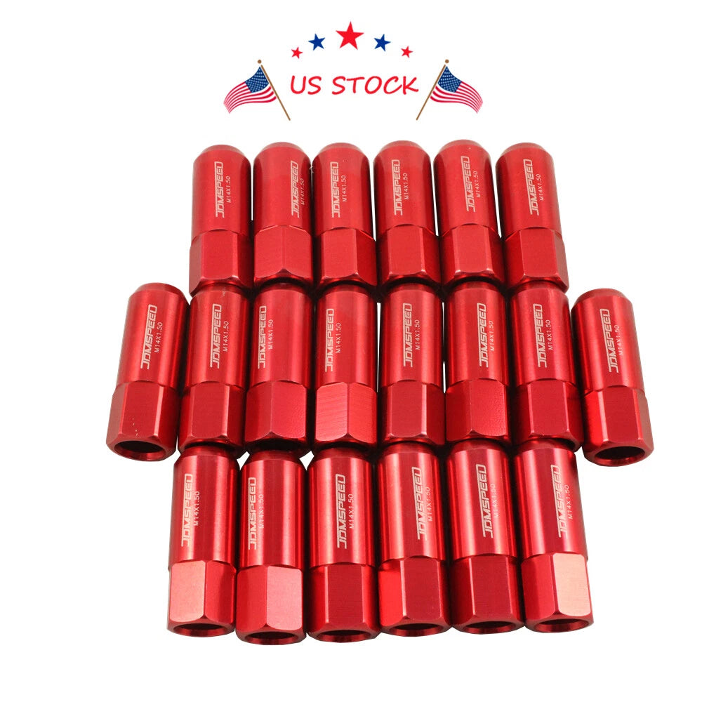 Set of 20 Red Aluminum Tuner Racing Extended Lug Nuts for Universal